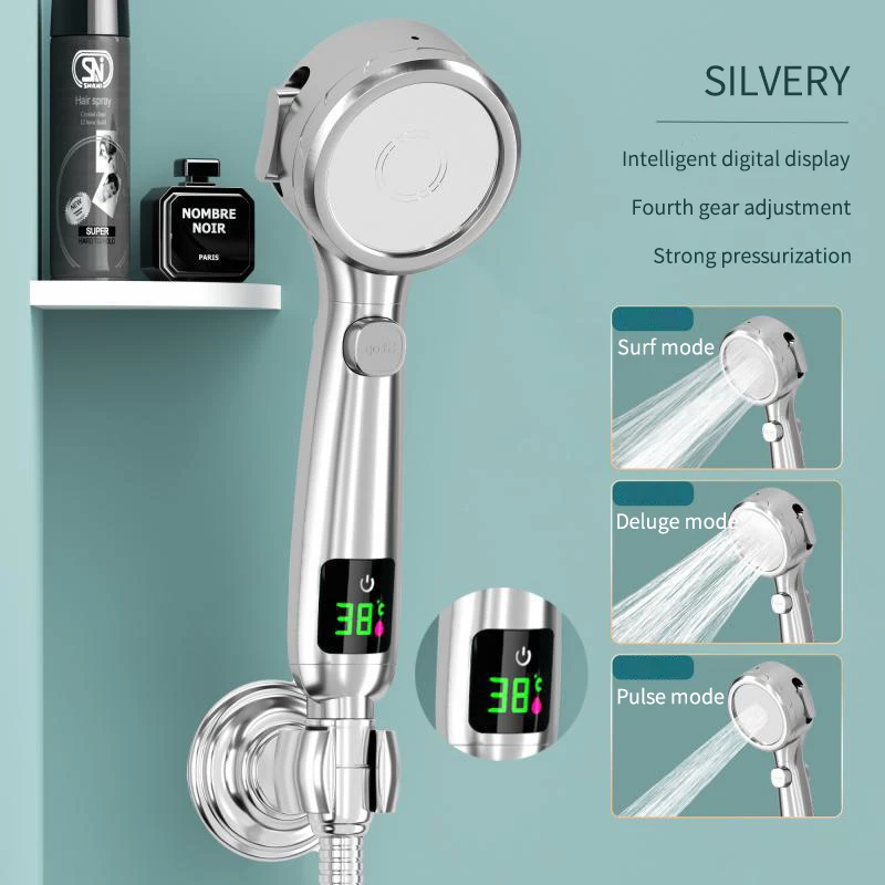 Shower Head High Pressure Handheld Bathroom Water Saving Showerhead Pressurized Adjustable Spray LED Digital Temperature Display
Shower Head High Pressure Handheld Bathroom Water Saving Showerhead Pressurized Adjustable Spray LED Digital Temperature Display