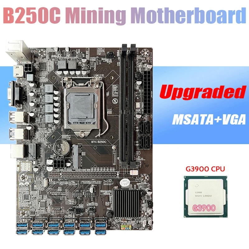 B250C BTC Mining Motherboard With G3900 CPU 12XPCIE To USB3.0 Graphics Card Slot LGA1151 Support DDR4 DIMM RAM For Miner
B250C BTC Mining Motherboard With G3900 CPU 12XPCIE To USB3.0 Graphics Card Slot LGA1151 Support DDR4 DIMM RAM For Miner