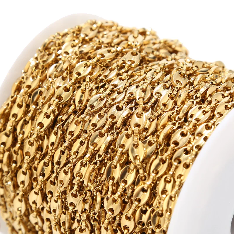 1M/2M 5mm Width Stainless Steel Gold Plated Chains Chic Fashion Coffee Bean Chain For DIY Jewelry Necklaces Bracelets Making
1M/2M 5mm Width Stainless Steel Gold Plated Chains Chic Fashion Coffee Bean Chain For DIY Jewelry Necklaces Bracelets Making