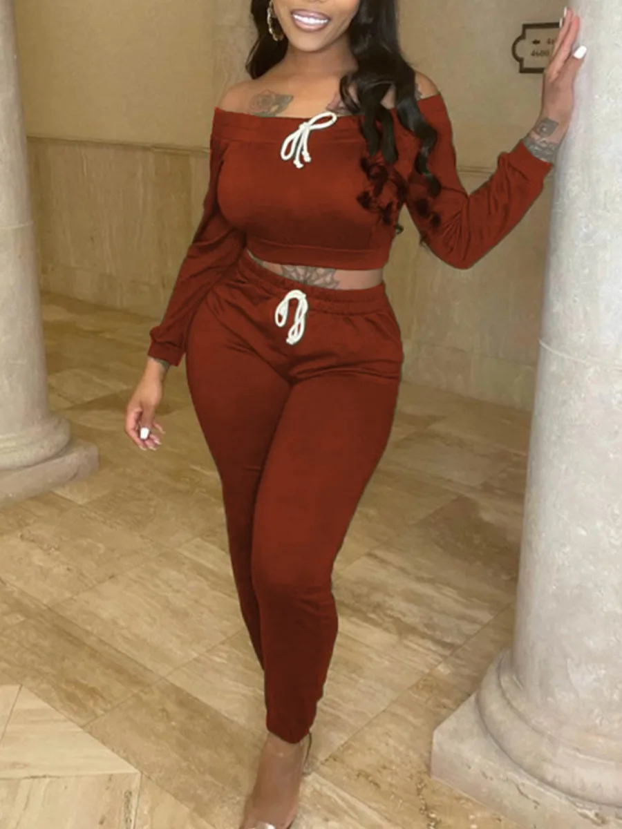 LW Women Casual Two 2 Piece Set Sweatsuits Tracksuit Solid Fashion Off The Shoulder Bateau Neck Crop Top Drawstring Pants Set
LW Women Casual Two 2 Piece Set Sweatsuits Tracksuit Solid Fashion Off The Shoulder Bateau Neck Crop Top Drawstring Pants Set