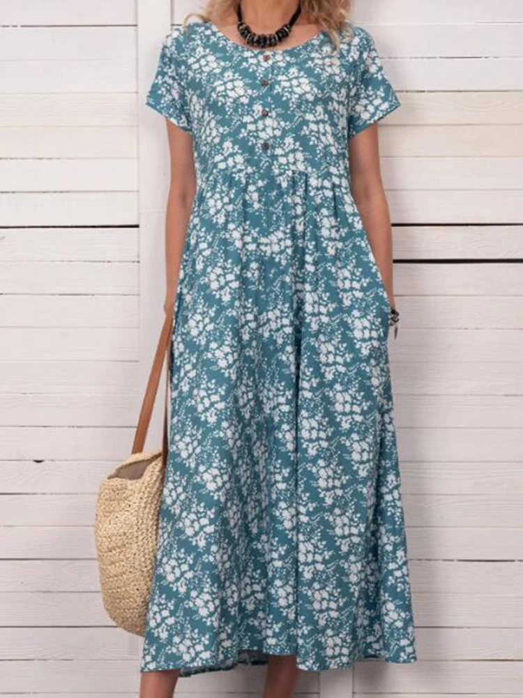 Vintage Pattern Print Loose Midi Dress Summer Casual O-Neck Button Party Dress Women Elegant Short Sleeve A-Line Dress Vestidos
Vintage Pattern Print Loose Midi Dress Summer Casual O-Neck Button Party Dress Women Elegant Short Sleeve A-Line Dress Vestidos