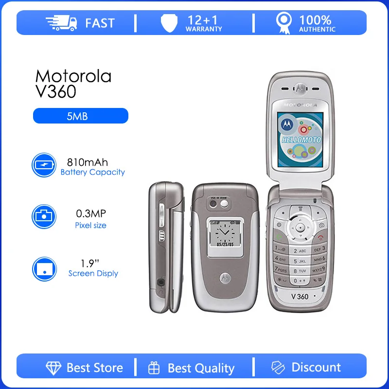 

Motorola V360 Refurbished Unlocked Flip GSM Mobile Phone Video recorder cell phone with Russia Arabic language Free Shipping