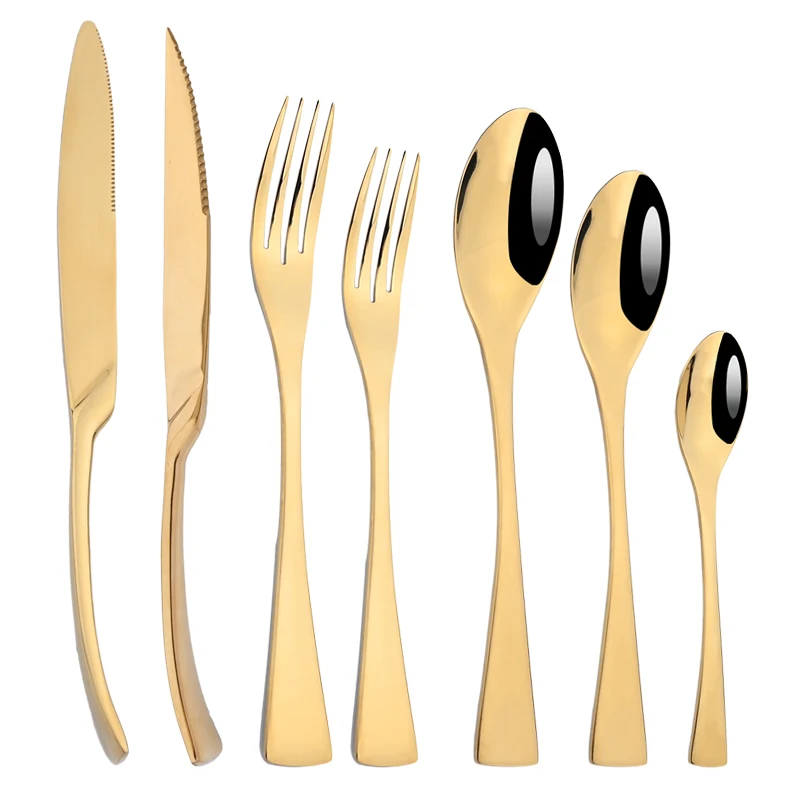 

AJOYOUS 7Pcs/Set Dinnerware Set 304 Stainless Steel Wester Knife Dessert Fork Coffee Spoon Mirror Cutlery Flatware Silverware