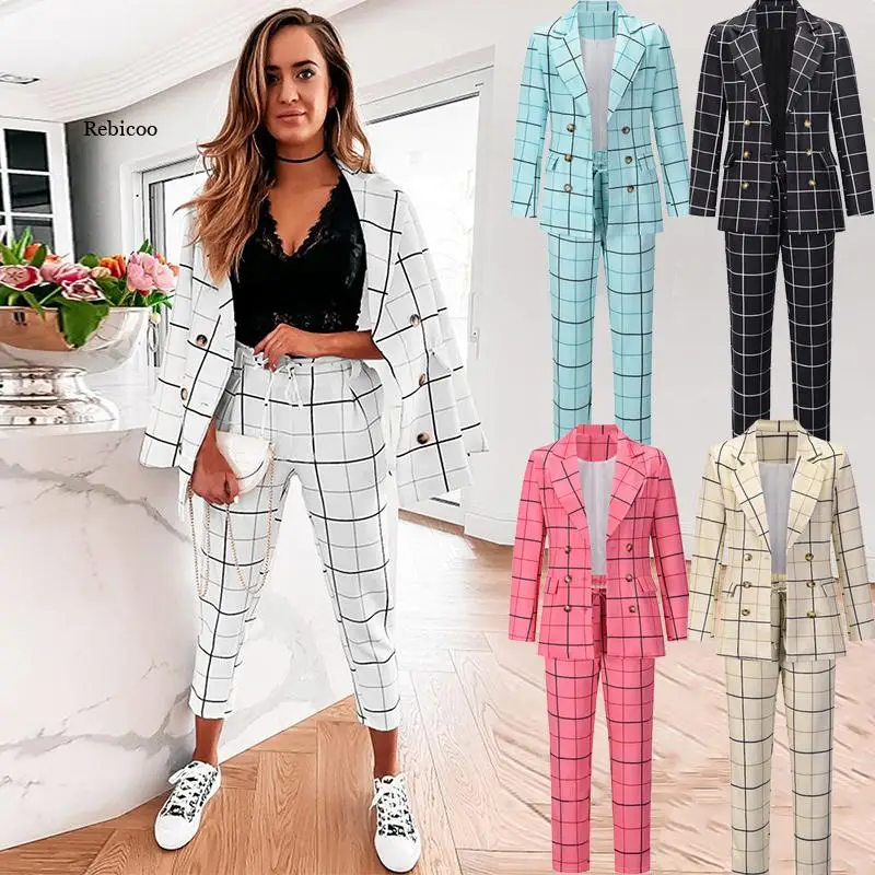 Autumn Winter Women Plaid Blazer Two Pieces Suit Long Sleeve Double Breasted Blazer Pants Set Drawstring Slim Pants Set
Autumn Winter Women Plaid Blazer Two Pieces Suit Long Sleeve Double Breasted Blazer Pants Set Drawstring Slim Pants Set