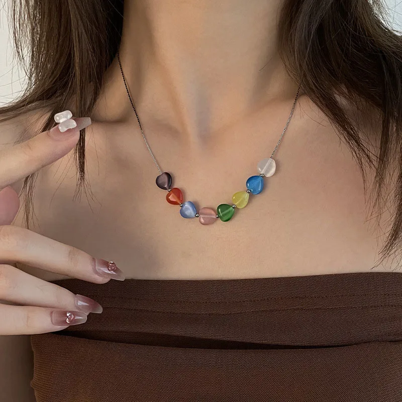 Colorful Cat Eye Stone Choker Necklace for Women Love Heart Beads Choker Neck Chains Stainless Steel Clavicle Chains Female Gift
Colorful Cat Eye Stone Choker Necklace for Women Love Heart Beads Choker Neck Chains Stainless Steel Clavicle Chains Female Gift