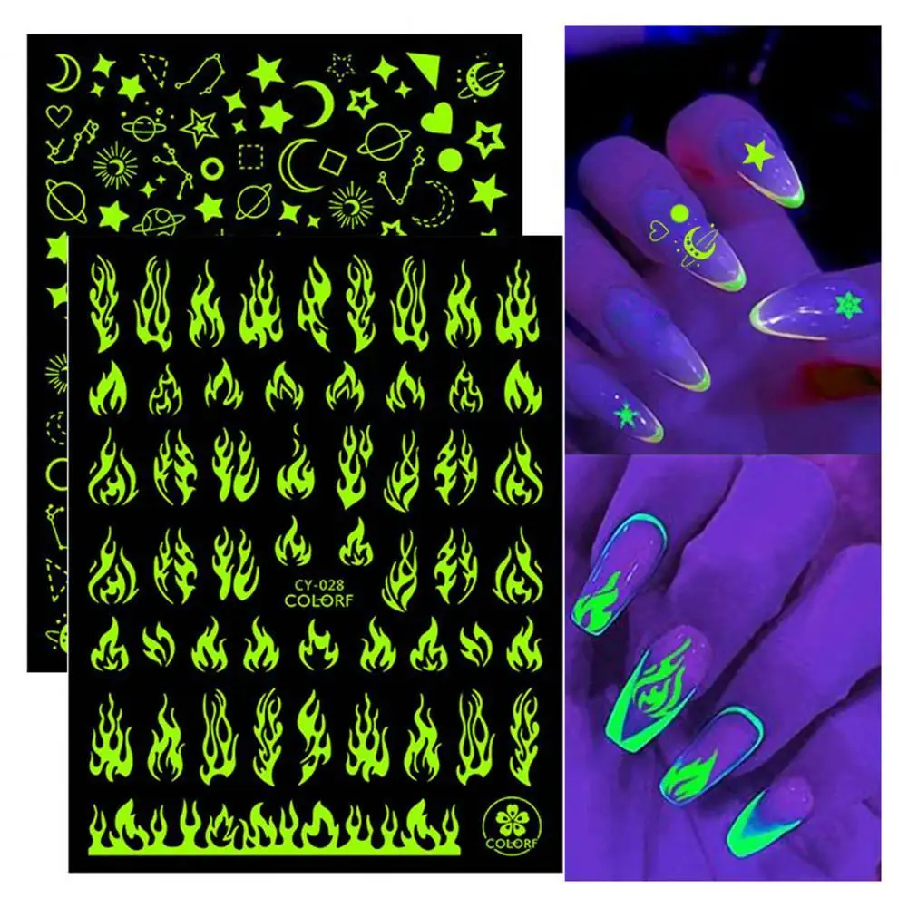 

1 лист изысканных наклеек для ногтей с высокой липкостью, 3D светящиеся Слайдеры для ногтевого дизайна, маникюрные наклейки, красота
