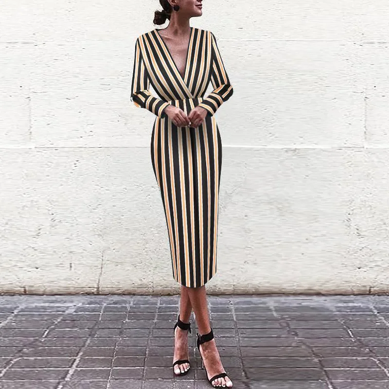 CFFD-042 2022Y Hot Sell Fashion Straight Striped Office Lady Wear Dress Sexy Deep V Neck Slim Fit Casual Women Dress
CFFD-042 2022Y Hot Sell Fashion Straight Striped Office Lady Wear Dress Sexy Deep V Neck Slim Fit Casual Women Dress