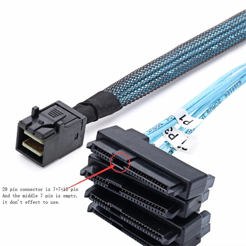 

Internal SAS Cable Mini SAS SFF-8643 Host to 4 SATA 7pin Target Hard Disk 6Gbps Data Server Raid Cable 50cm 100cm