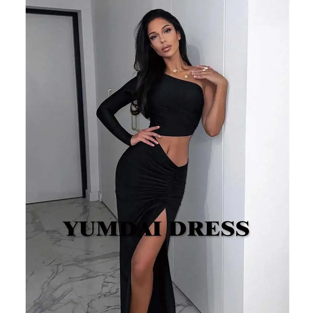 

YUMDI Black Cocktail Evening Dress Ladies Special Holiday Party Gown With Side Slit Wrapped Buttock Dress Haute Couture