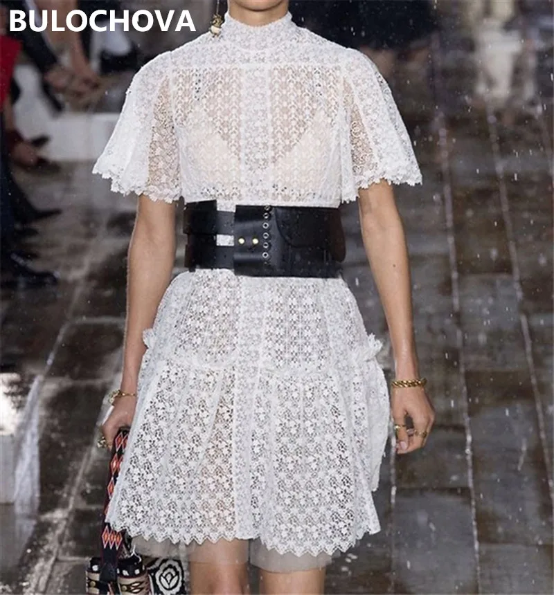 BULOCHOVA New Summer Designer Runway White Lace Hollow Out Belt Dress Women Stand Collar Lotus Leaf Sleeve Party Vestidos Female
BULOCHOVA New Summer Designer Runway White Lace Hollow Out Belt Dress Women Stand Collar Lotus Leaf Sleeve Party Vestidos Female