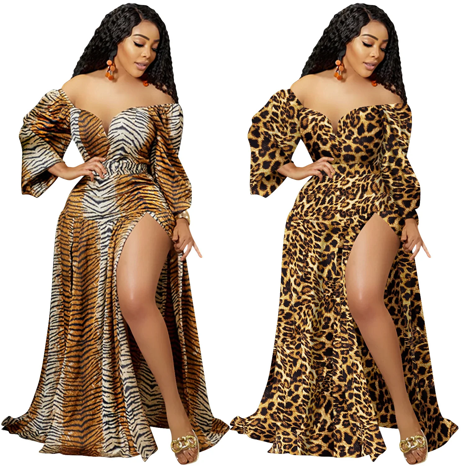 Платье-макси с V-образным вырезом, длинным рукавом и разрезом
Платье-макси с V-образным вырезом, длинным рукавом и разрезом