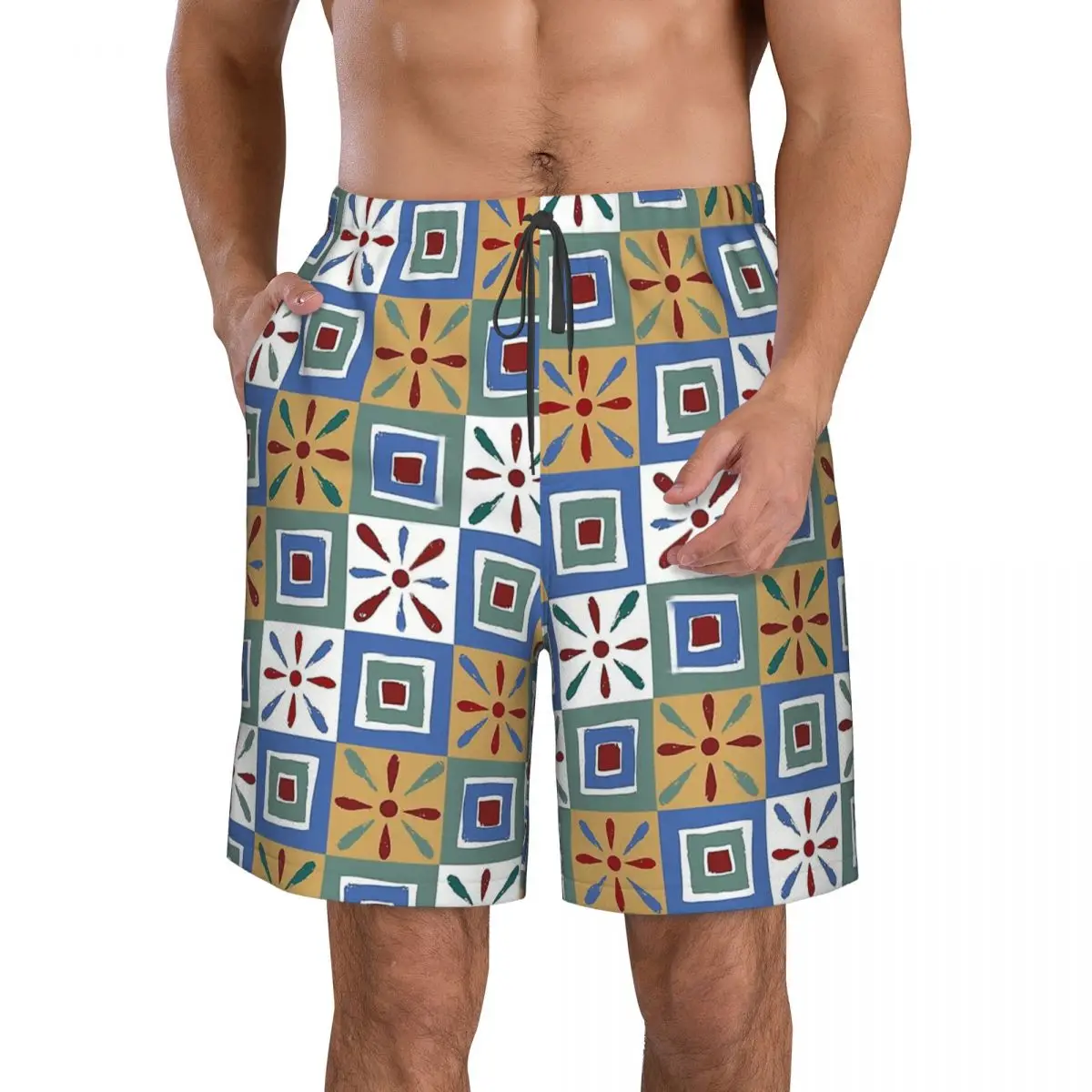 

Thebes Men's Beach Shorts Pocket Ancient Egypt Egyptian Africa Swimsuit with Mesh Lining Men Swimming Trunks Surfing Boardshorts