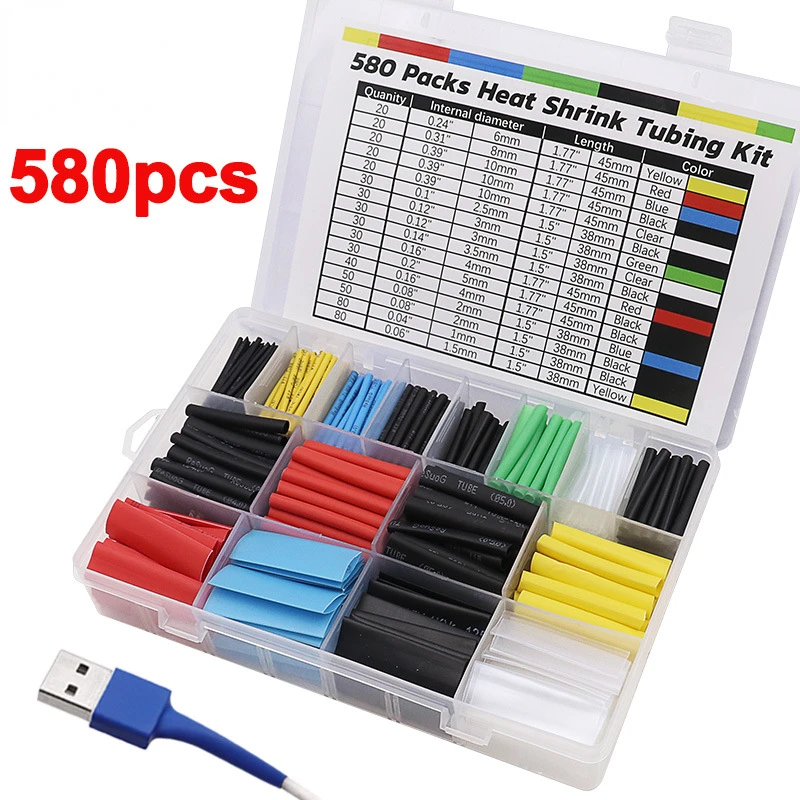 580PCS Waterproof flame retardant heat shrink tube combination wire insulation sleeve shrink tube cable sleeves 
580PCS Waterproof flame retardant heat shrink tube combination wire insulation sleeve shrink tube cable sleeves