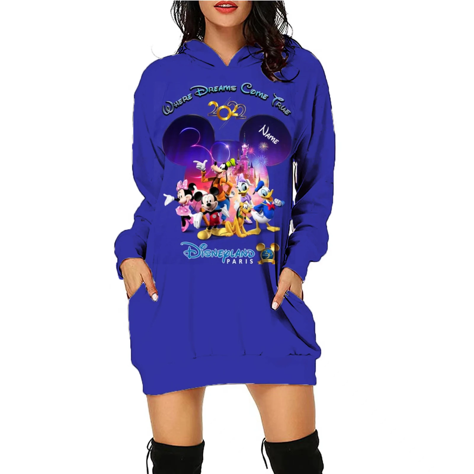 

Disneyland Paris 30th Anniversary 3D Hoodie Women's Sweater Dress Autumn Winter Casual Sexy Hoodie Dress Party Long Sleeve Dress