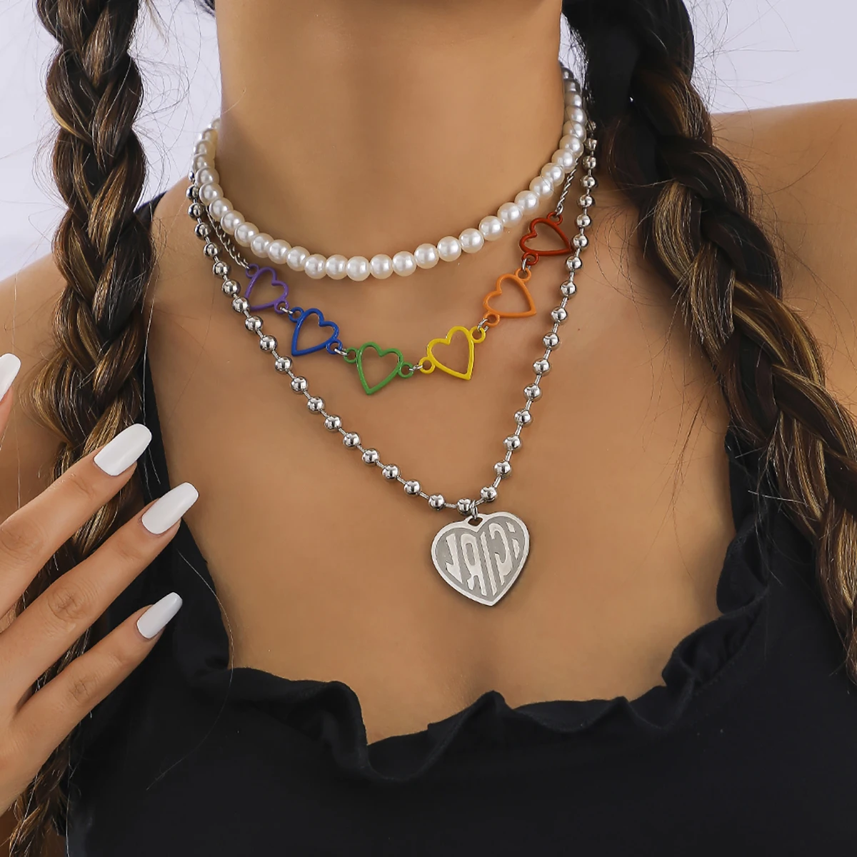 Цепочка с подвеской в виде сердца Женская, ожерелье с жемчужными бусинами в стиле панк, колье-чокер с многослойным сердцем и бусинами, Модна... 
Цепочка с подвеской в виде сердца Женская, ожерелье с жемчужными бусинами в стиле панк, колье-чокер с многослойным сердцем и бусинами, Модна...