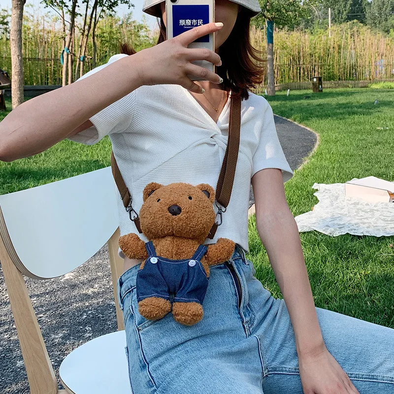 Креативный милый плюшевый рюкзак с маленьким медведем, Детский кошелек для монет, модная Диагональная Сумка для девочек с мультипликационным рисунком, детские подарки на день рождения