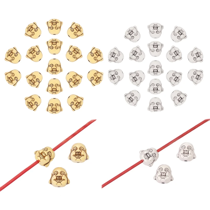 10 x Tibetan Silver/Gold Color 3D Maitreya Buddha Head Spacer Beads Charms Double Sided for Bracelet Jewelry Making Accessories
10 x Tibetan Silver/Gold Color 3D Maitreya Buddha Head Spacer Beads Charms Double Sided for Bracelet Jewelry Making Accessories