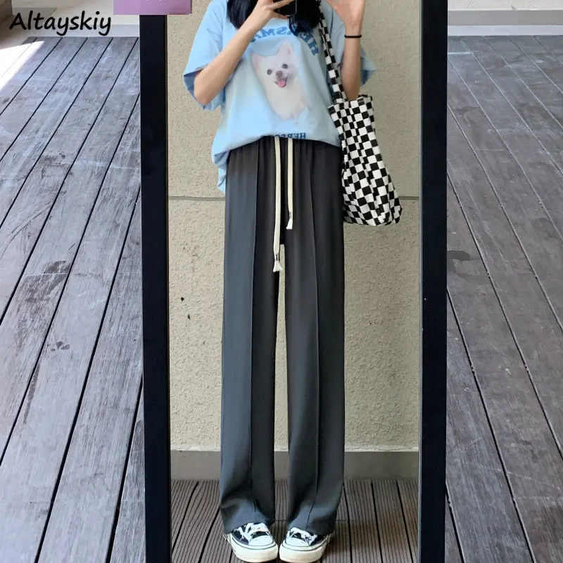 Брюки женские повседневные с завышенной талией, тонкие универсальные винтажные спортивные эстетические брюки в стиле Харадзюку для студентов, ретро, на лето 
Брюки женские повседневные с завышенной талией, тонкие универсальные винтажные спортивные эстетические брюки в стиле Харадзюку для студентов, ретро, на лето