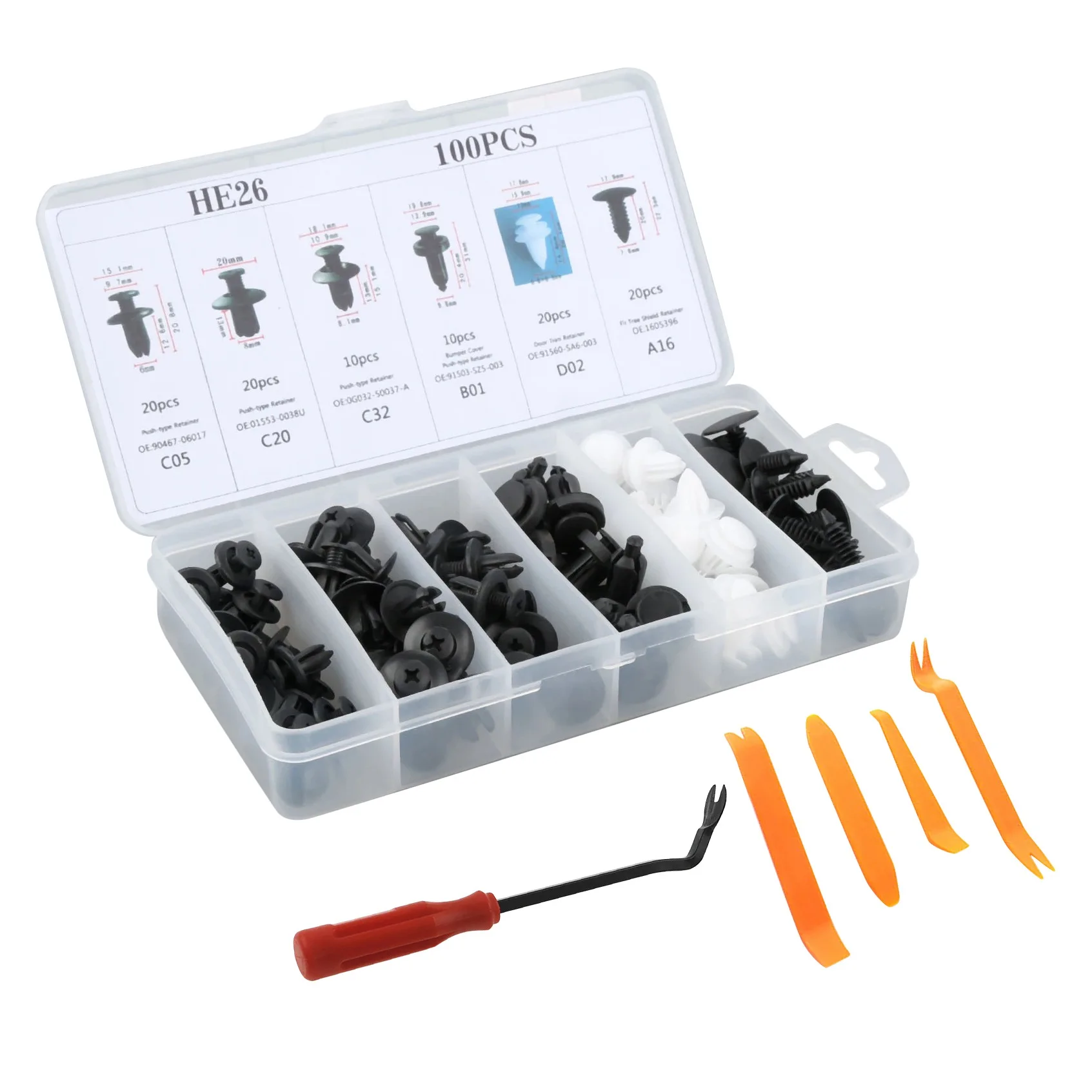 100PCS Universal Plastic Fender Clips Auto Car Push Retainer Pin Rivet Trim Clip Panel Auto Fastener Kit Assortment+Tool
100PCS Universal Plastic Fender Clips Auto Car Push Retainer Pin Rivet Trim Clip Panel Auto Fastener Kit Assortment+Tool