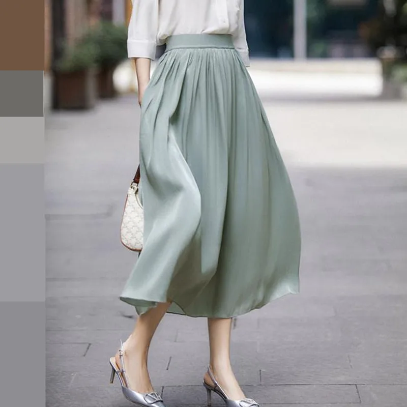 Summer Chiffon Long Skirts for Women Silk Midi Skirts Womens Korean England Style Satin Office Lady Simple Solid Elegant Skirts
Summer Chiffon Long Skirts for Women Silk Midi Skirts Womens Korean England Style Satin Office Lady Simple Solid Elegant Skirts
