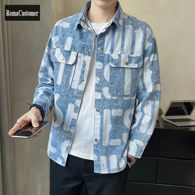Mens New Casual Letter Print Denim Jackets Fashion Trend Male Outerwear British Style All-Match Single Breasted Vintage Coat
Mens New Casual Letter Print Denim Jackets Fashion Trend Male Outerwear British Style All-Match Single Breasted Vintage Coat
