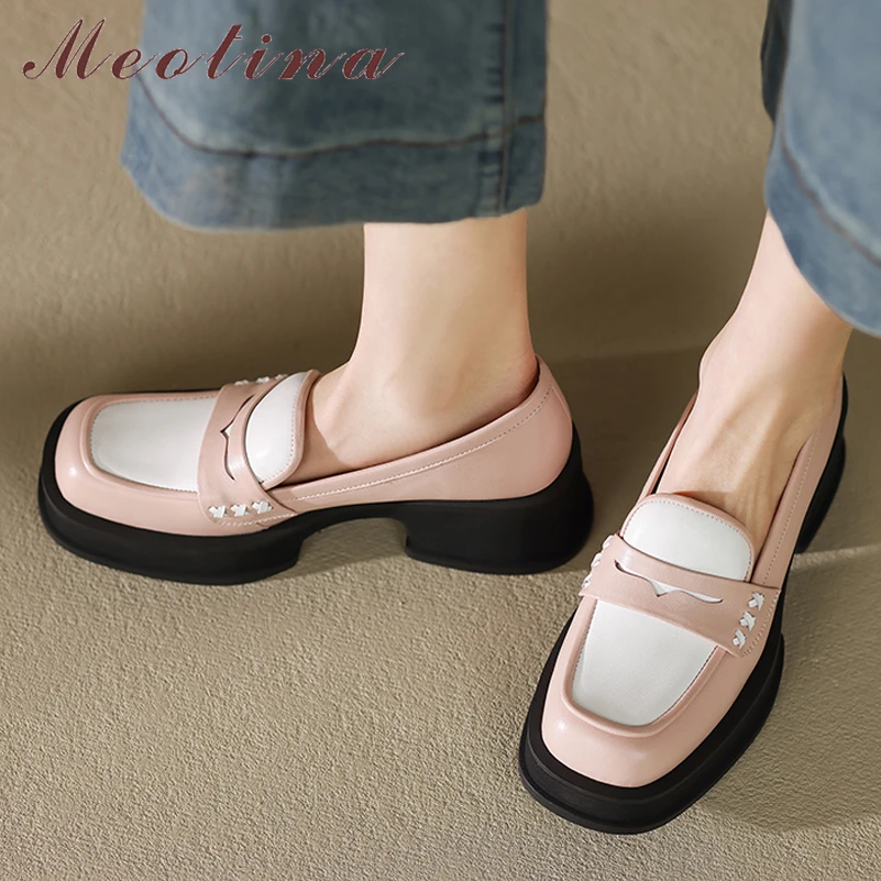Meotina Women Genuine Leather Loafers Round Toe Platform Pumps Block High Heel Mixed Colors Ladies Fashion Shoes Spring Autumn
Meotina Women Genuine Leather Loafers Round Toe Platform Pumps Block High Heel Mixed Colors Ladies Fashion Shoes Spring Autumn