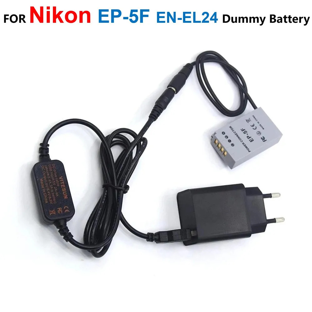 

EP-5F DC Coupler EN-EL24 ENEL24 Fake Battery+Quick Charger Adapter+Power Bank USB Cable For Nikon 1 J5 1J5 Camera