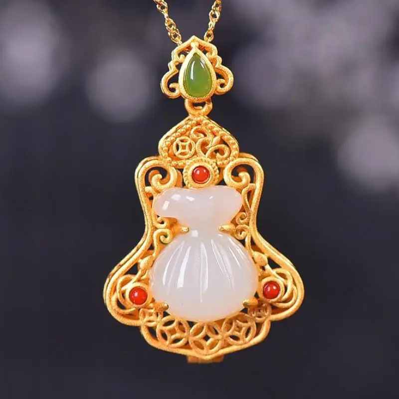 Natural White Jade Money Bag Openable Golden Hollow Pendant 925 Sterling Silver Necklace Women Fine Jewelry Accessories
Natural White Jade Money Bag Openable Golden Hollow Pendant 925 Sterling Silver Necklace Women Fine Jewelry Accessories