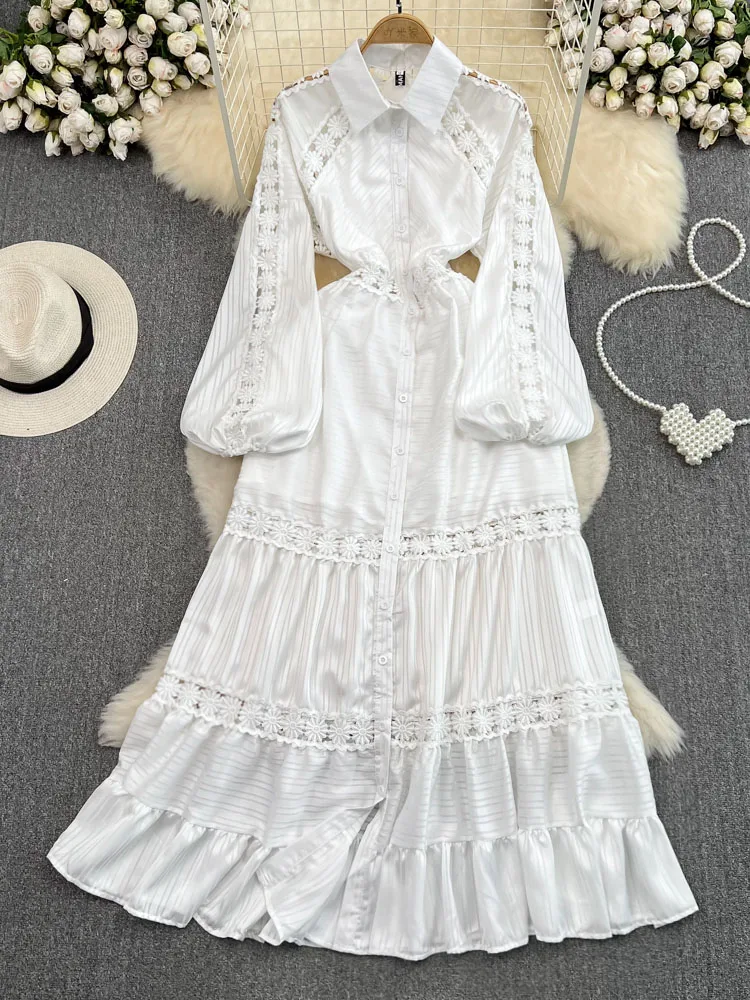 HIGH QUALITY Newest 2023 Fashion Runway Show Women's Lapel Hollow Out Lace Patchwork Single Breasted Shirt Dress
HIGH QUALITY Newest 2023 Fashion Runway Show Women's Lapel Hollow Out Lace Patchwork Single Breasted Shirt Dress