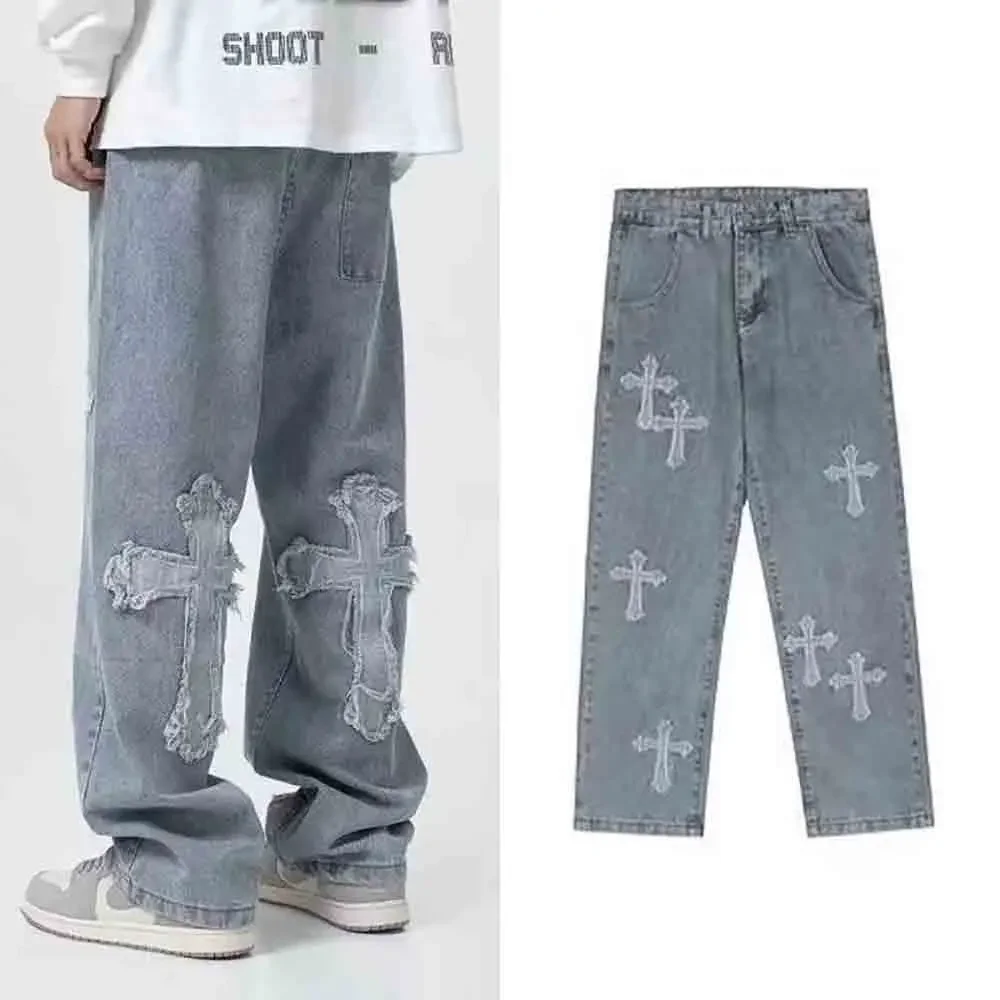 High Street Cross Patch Jeans Men Hip-Hop Ruffian Handsome Straight Loose Wide-leg Long Pants Oversized Male Trousers D110
High Street Cross Patch Jeans Men Hip-Hop Ruffian Handsome Straight Loose Wide-leg Long Pants Oversized Male Trousers D110