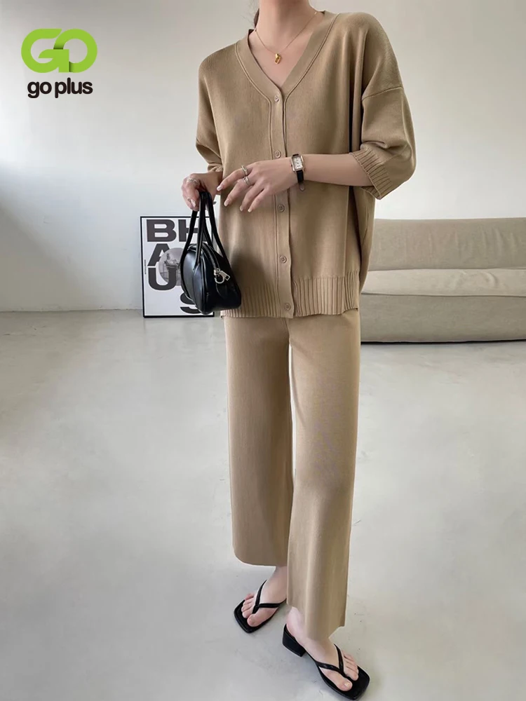 GOPLUS 2 Peice Set Women Matching Sets Knitted Half Sleeve Top Wide Leg Pants Ankle-Length Trousers Suits Zweiteiler Damen
GOPLUS 2 Peice Set Women Matching Sets Knitted Half Sleeve Top Wide Leg Pants Ankle-Length Trousers Suits Zweiteiler Damen