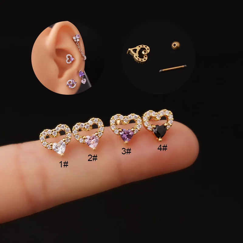 1 PCS Cute Small Mix Color Zircon Hollow Heart Earring Classic CZ Pave Steel Screw Bar Ball Ear Cartilage Piercing Cuff Jewelry
1 PCS Cute Small Mix Color Zircon Hollow Heart Earring Classic CZ Pave Steel Screw Bar Ball Ear Cartilage Piercing Cuff Jewelry