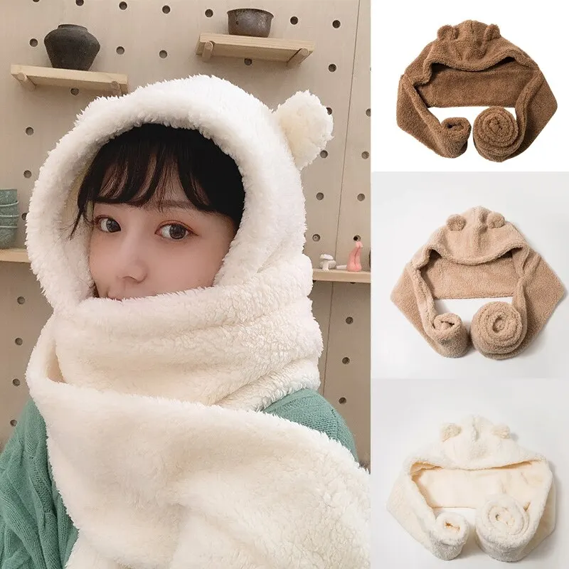 Fashion Winter Women Novelty Beanies Caps Warm Bear Ear Hat Casual Plush Hat Scarf Set Casual Solid Women Caps Present
Fashion Winter Women Novelty Beanies Caps Warm Bear Ear Hat Casual Plush Hat Scarf Set Casual Solid Women Caps Present