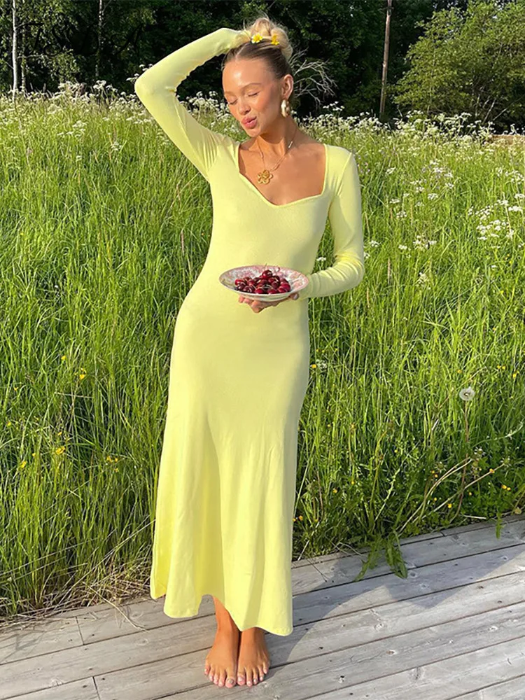 FSDA 2022 Maxi Bodycon Dress Casual V Neck Long Sleeve Autumn Winter Women Party Dresses Elegant Club Clothes
FSDA 2022 Maxi Bodycon Dress Casual V Neck Long Sleeve Autumn Winter Women Party Dresses Elegant Club Clothes