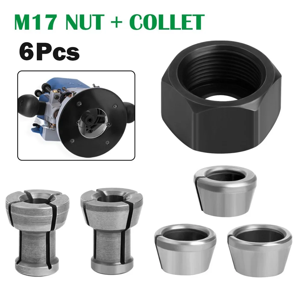 6pcs M17 Nuts + Collet Chuck Trimmer Collet Adapter Split Bushing Converters Woodworking Tools Power Tool Accessories
6pcs M17 Nuts + Collet Chuck Trimmer Collet Adapter Split Bushing Converters Woodworking Tools Power Tool Accessories