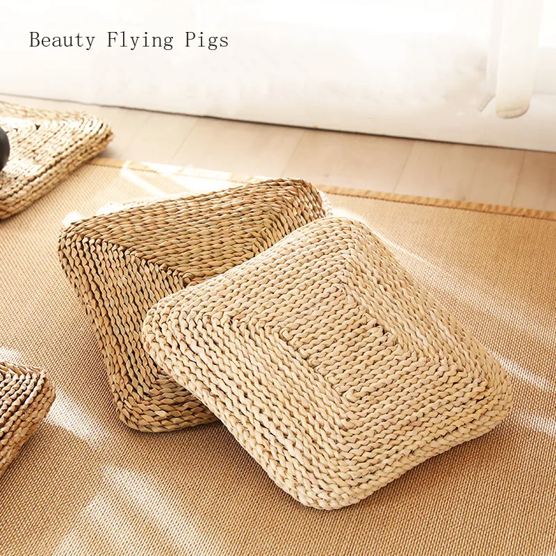 

Handmade Straw Tea Ceremony Worship Buddha Floor Cushions Square Shape Thicken Bay Window Balcony Cushion Japanese Tatami Mat