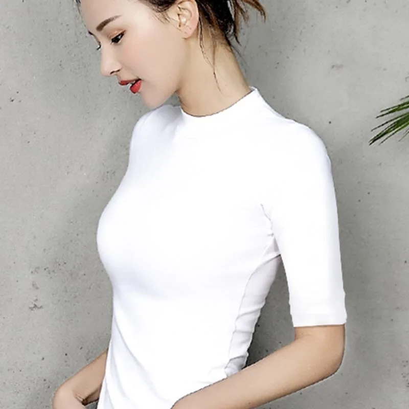 Women T-shirt Half Sleeve Tshirt for Woman Turtleneck Solid Color Women's Top Spring Summer Autumn Cotton Shirt for Womens
Women T-shirt Half Sleeve Tshirt for Woman Turtleneck Solid Color Women's Top Spring Summer Autumn Cotton Shirt for Womens