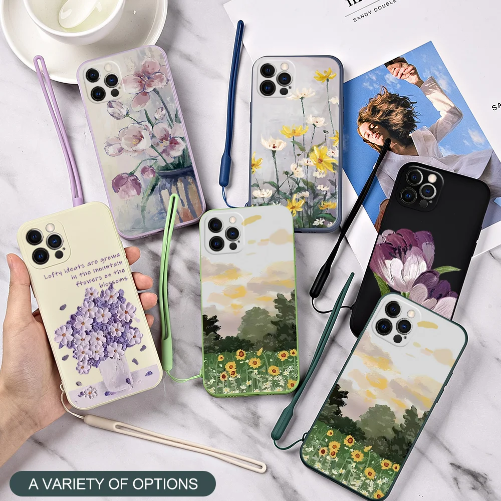 Flowers Liquid Silicone Phone Case For IPhone 13 12 11 14 Pro XS Max XR X 8 7 6S 6 Plus 7 8 Plus SE 2022 Phone Case With Lanyard
Flowers Liquid Silicone Phone Case For IPhone 13 12 11 14 Pro XS Max XR X 8 7 6S 6 Plus 7 8 Plus SE 2022 Phone Case With Lanyard