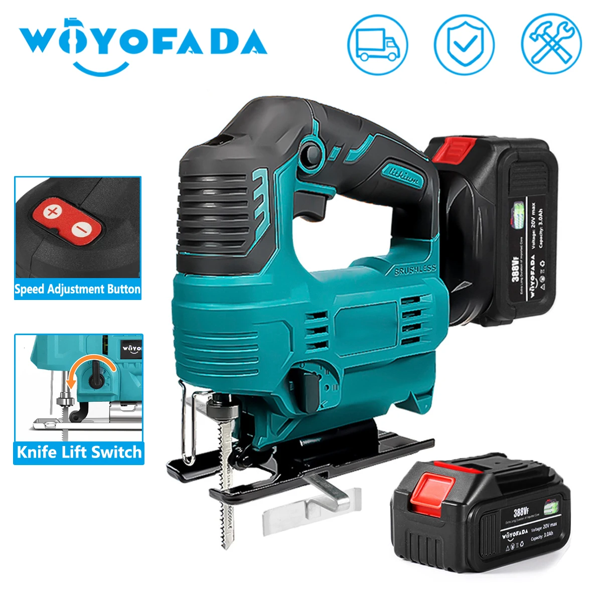 65mm 2800RPM 18V Brushless Jigsaw Electric Cordless Jig Saw Blade Adjustable Woodworking LED Power Tool for Makita 18V Battery
65mm 2800RPM 18V Brushless Jigsaw Electric Cordless Jig Saw Blade Adjustable Woodworking LED Power Tool for Makita 18V Battery