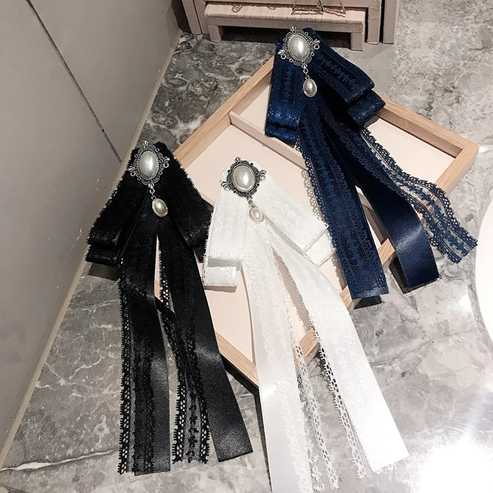Sheishow Vintage Pearl Bow Long Ribbon Solid Color Tie Brooches for Women Lace Patchwork Fabric Collar Corsage Jewelry Accessory
Sheishow Vintage Pearl Bow Long Ribbon Solid Color Tie Brooches for Women Lace Patchwork Fabric Collar Corsage Jewelry Accessory