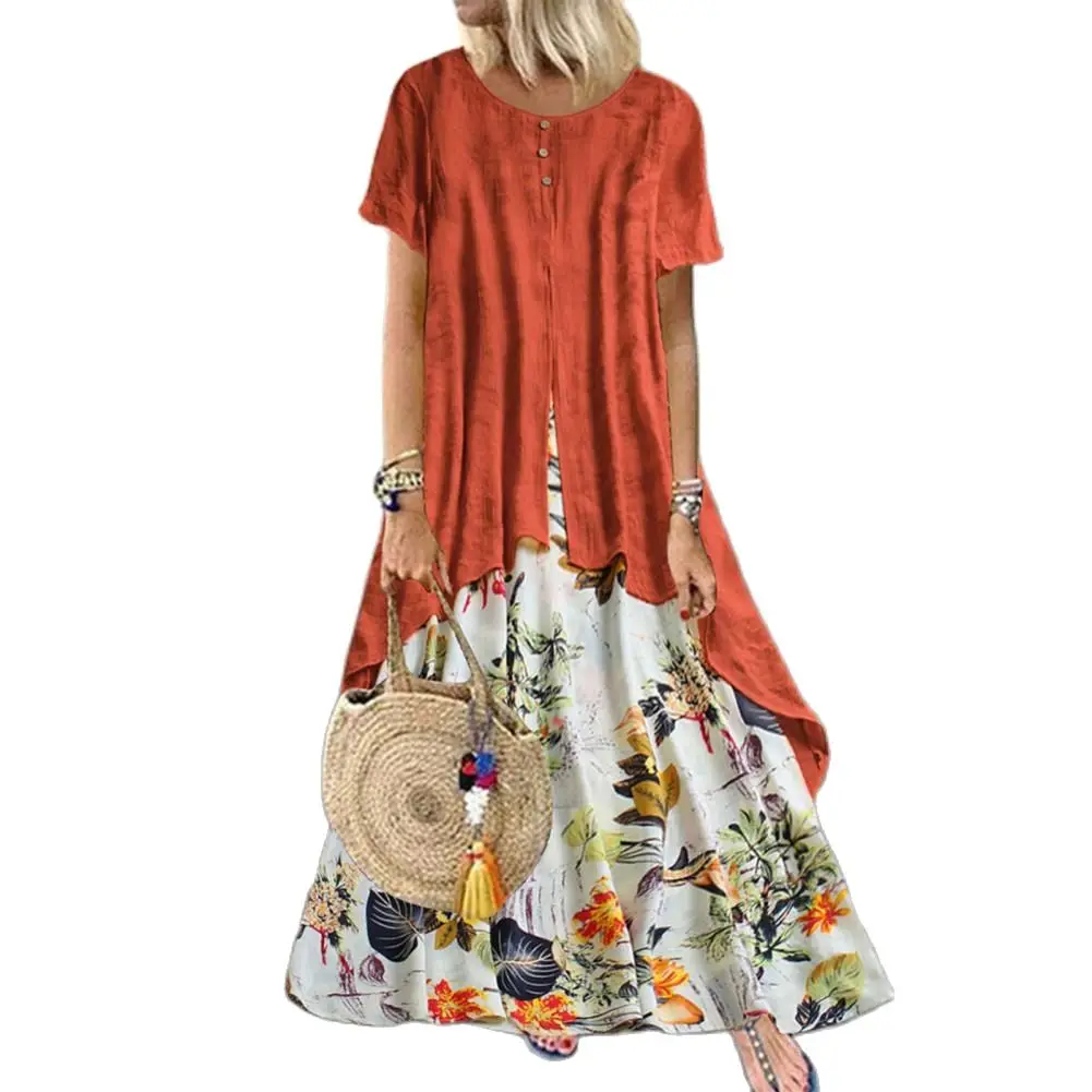 Loose Women Dress Vintage Summer Floral Print Party Dresses Breathable Linen Blend Pacthwork Elegant Women Long Dress
Loose Women Dress Vintage Summer Floral Print Party Dresses Breathable Linen Blend Pacthwork Elegant Women Long Dress