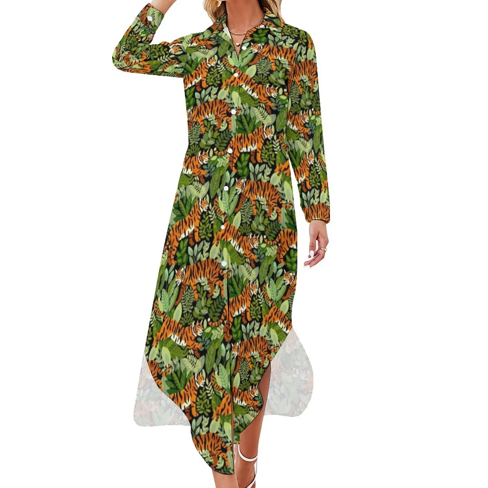 Bengal Tiger Print Chiffon Dress Sexy V Neck Green Jungle Beach Dresses Women Korean Fashion Casual Dress Birthday Gift
Bengal Tiger Print Chiffon Dress Sexy V Neck Green Jungle Beach Dresses Women Korean Fashion Casual Dress Birthday Gift