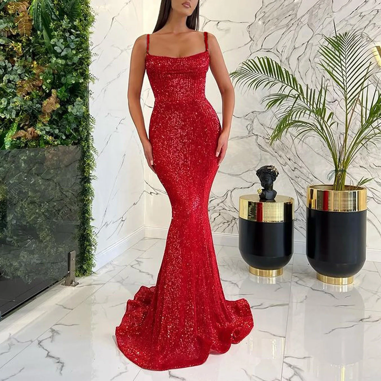 2023 Women Sequin Dress Elegant Red Square Neck Sleeveless Evening Dress Ladies Trailing Maxi Party Dresses
2023 Women Sequin Dress Elegant Red Square Neck Sleeveless Evening Dress Ladies Trailing Maxi Party Dresses