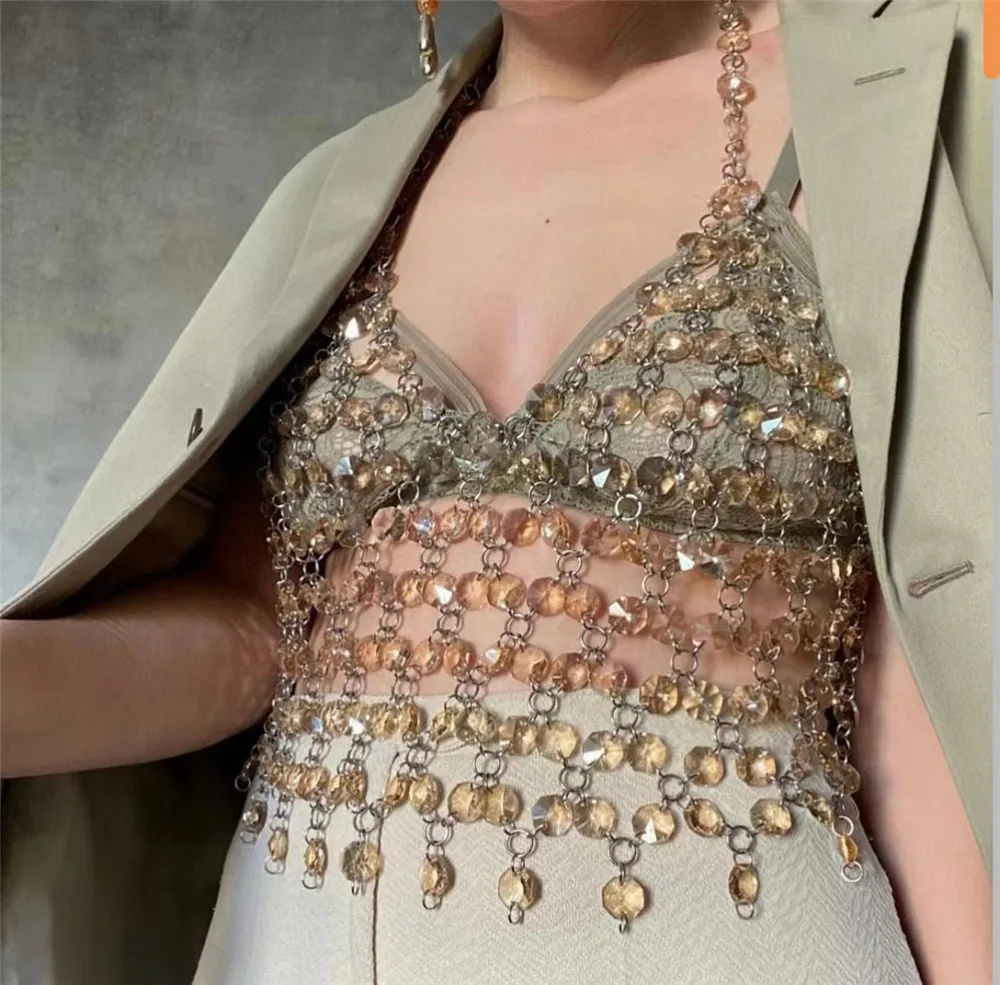 Блестящие стразы, женский топ с вырезами, топ на бретельках для ночного клуба вечерние, блестящий с открытой спиной, с металлической цепочко...
Блестящие стразы, женский топ с вырезами, топ на бретельках для ночного клуба вечерние, блестящий с открытой спиной, с металлической цепочко...