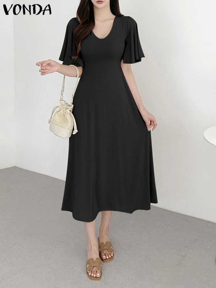 Sexy V-Neck Party Shirt Dress 2023 VONDA Summer Women Short Sleeve Ruffled Sundress Vestidos Casual Solid Color Midi Robe Femme
Sexy V-Neck Party Shirt Dress 2023 VONDA Summer Women Short Sleeve Ruffled Sundress Vestidos Casual Solid Color Midi Robe Femme