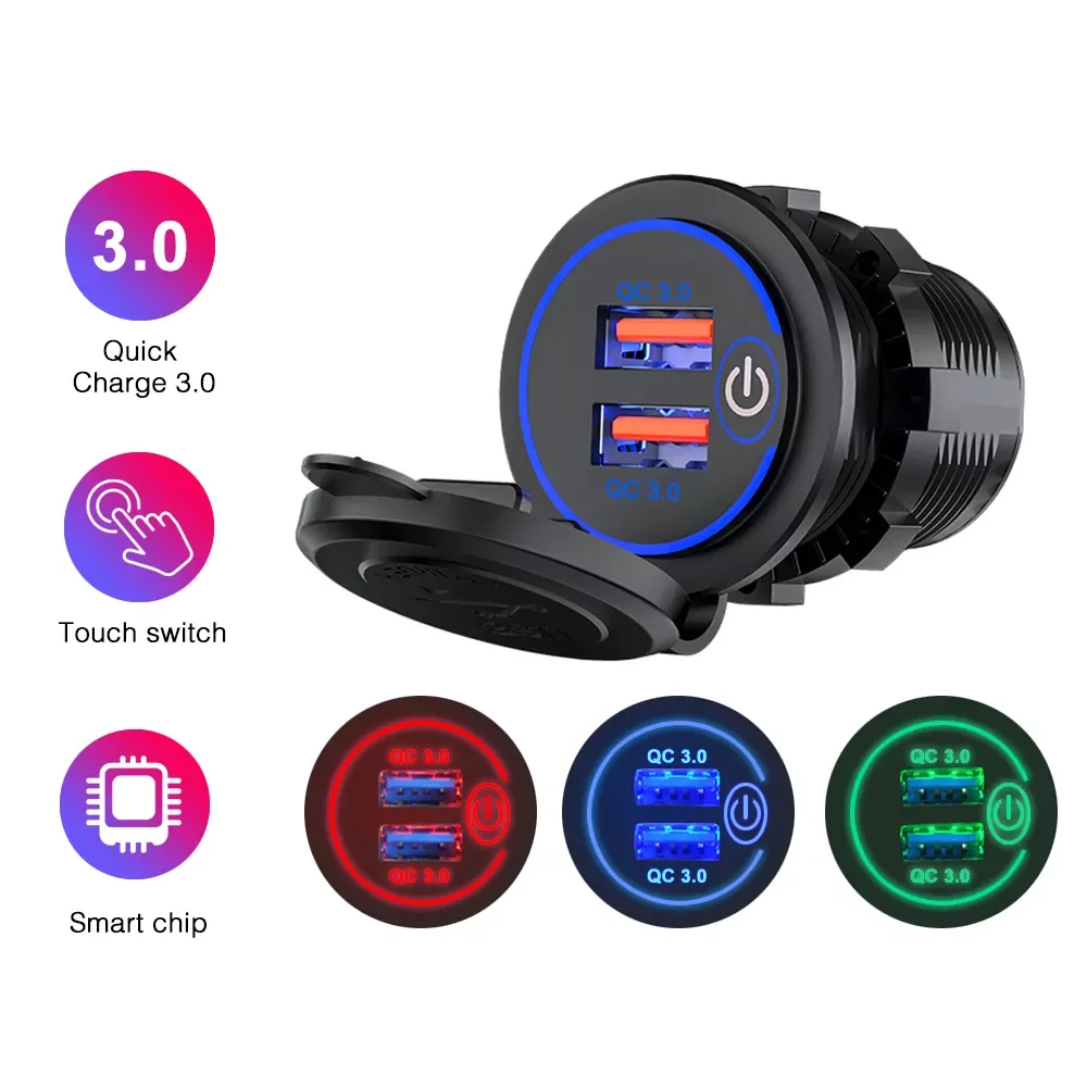 12V socket USB 24V 36W QC 3.0 2 USB Charger car Socket Touch Switch Waterproof Universal Car Truck Charging Socker for Phone
12V socket USB 24V 36W QC 3.0 2 USB Charger car Socket Touch Switch Waterproof Universal Car Truck Charging Socker for Phone