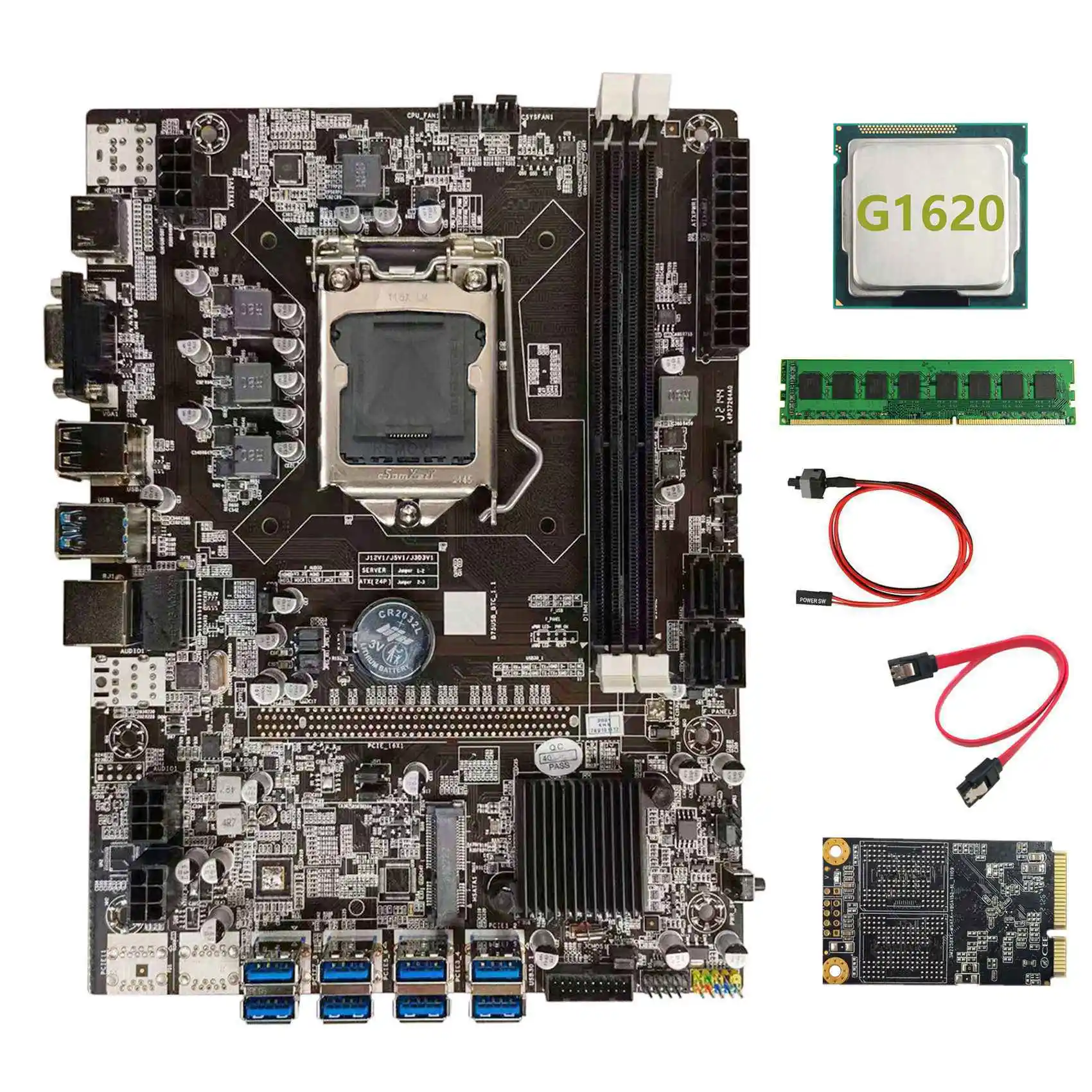 B75 BTC Mining Motherboard+G1620 CPU+DDR3 4GB 1600Mhz RAM+128G MSATA SSD+SATA Cable+Switch Cable LGA1155 8XPCIE to USB
B75 BTC Mining Motherboard+G1620 CPU+DDR3 4GB 1600Mhz RAM+128G MSATA SSD+SATA Cable+Switch Cable LGA1155 8XPCIE to USB