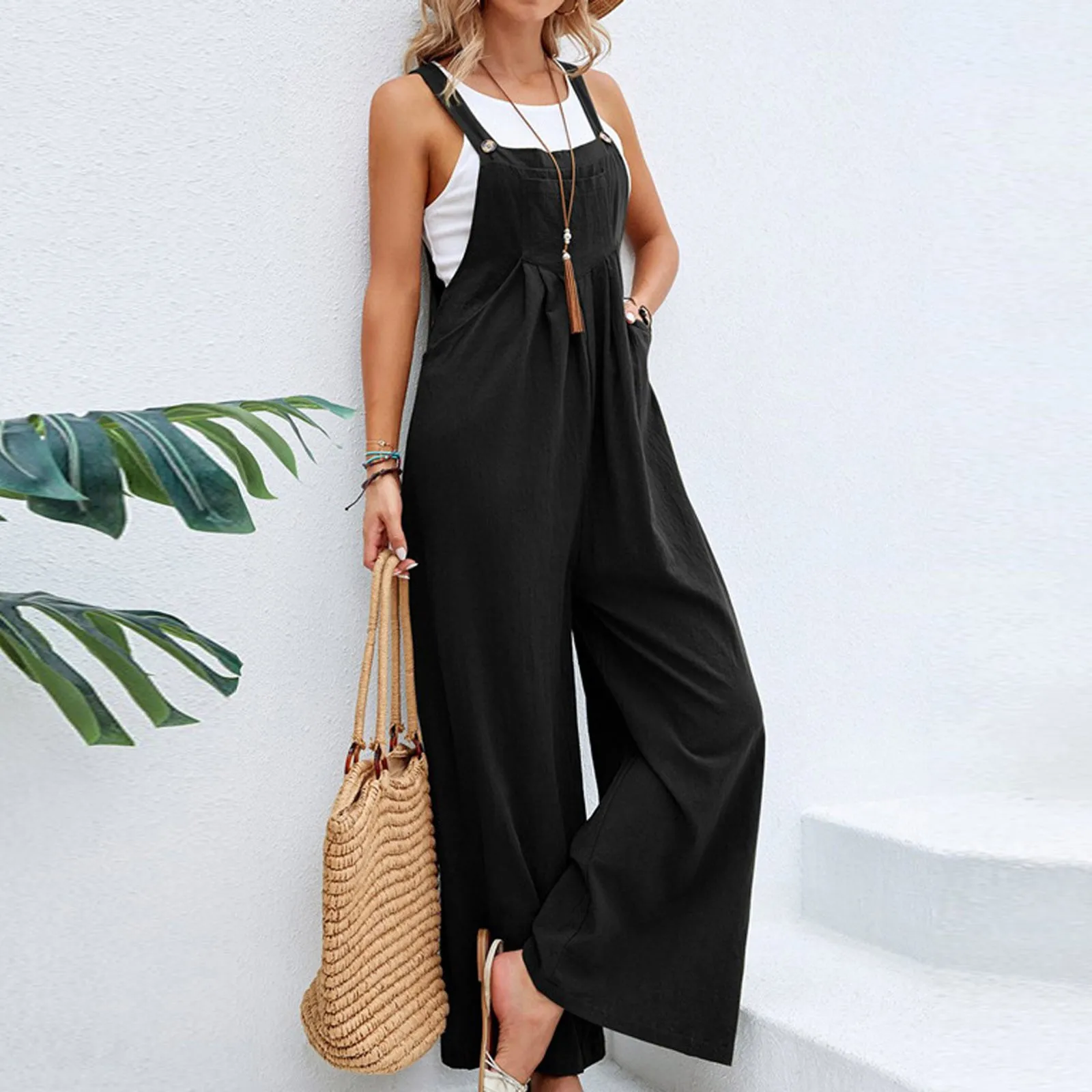 Cotton Linen Jumpsuit Women 2023 Vintage Solid Button Wide Leg Suspender Pants with Pockets Summer Casual Loose Overalls Rompers
Cotton Linen Jumpsuit Women 2023 Vintage Solid Button Wide Leg Suspender Pants with Pockets Summer Casual Loose Overalls Rompers