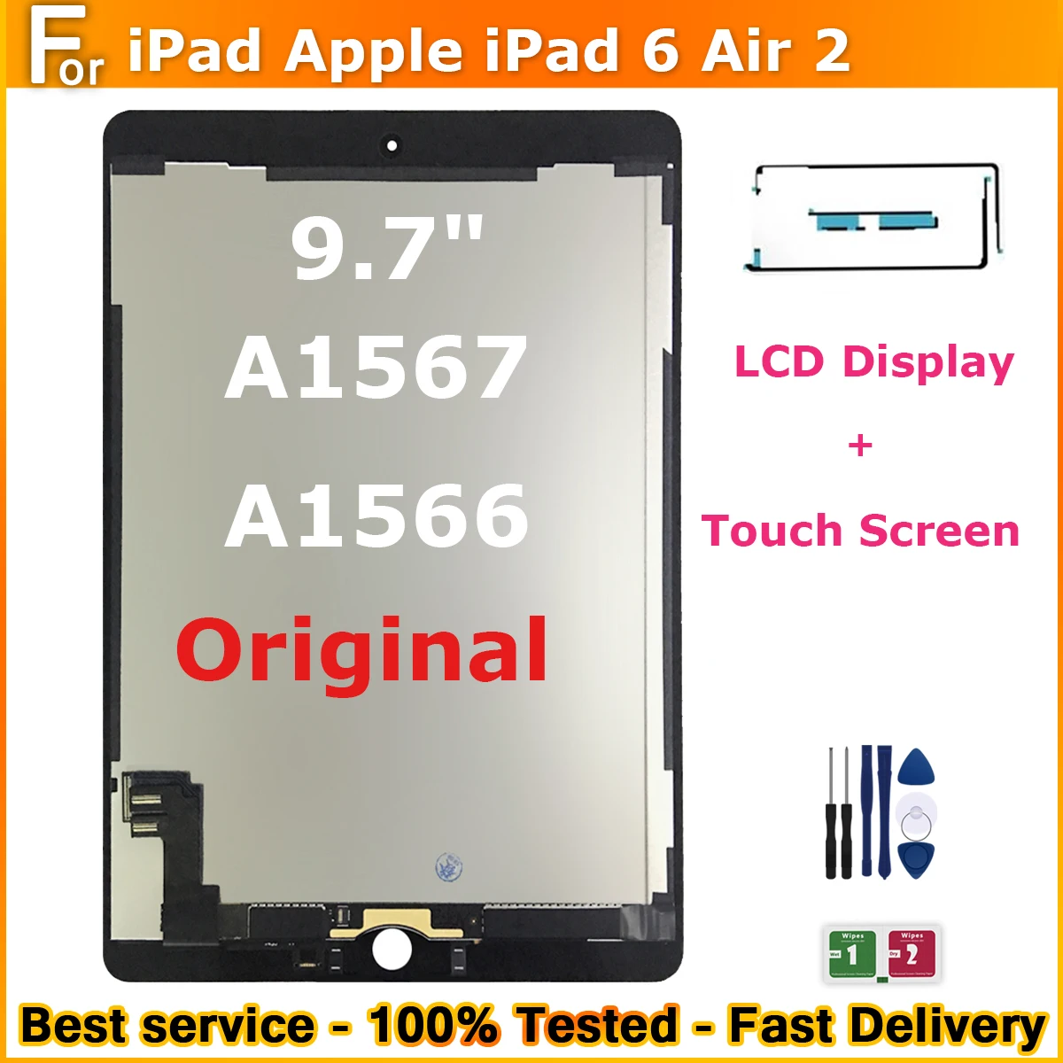 

Новый оригинальный ЖК-дисплей 9,7 дюйма для iPad Apple iPad 6 Air 2 A1567 A1566, ЖК-дисплей, сенсорный экран в сборе, дигитайзер, замена 2023