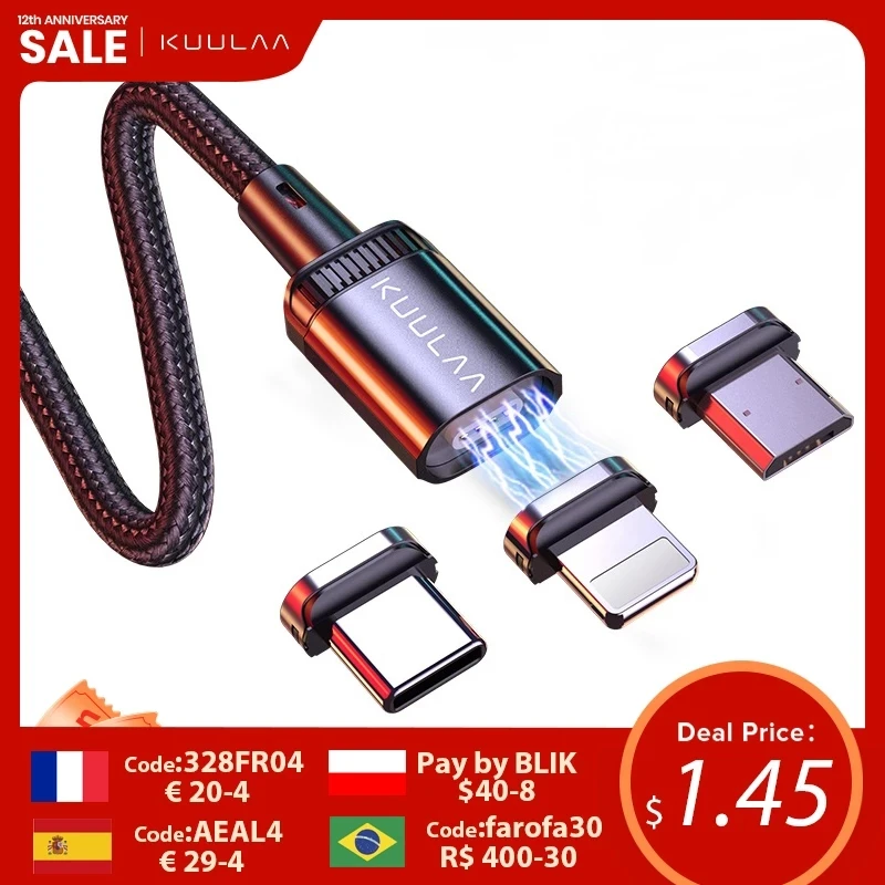 KUULAA Magnetic Charge Cable 3A Fast Charging USB Type C Micro Cables USB Data Charge Wire Mobile Phone Cable For iPhone xiaomi
KUULAA Magnetic Charge Cable 3A Fast Charging USB Type C Micro Cables USB Data Charge Wire Mobile Phone Cable For iPhone xiaomi
